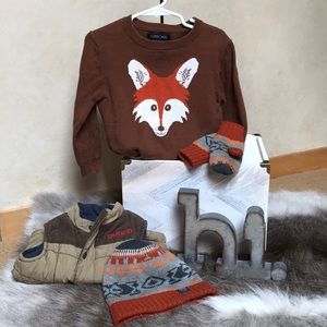 Fox sweater, vest, hat and mittens set